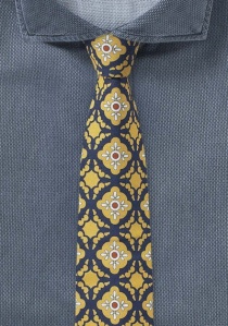 Corbata amarilla-azul noche con estampado de