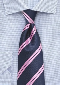 Corbata extra larga azul noche rosa