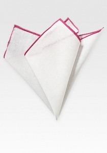 Pañuelo de bolsillo lino blanco natural borde rosa