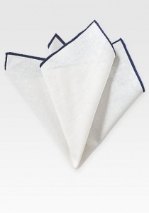 Pañuelo de bolsillo blanco natural lino borde azul