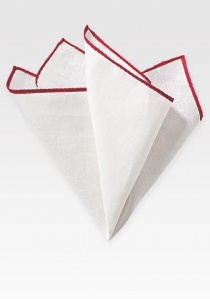 Pañuelo de bolsillo lino blanco natural borde rojo