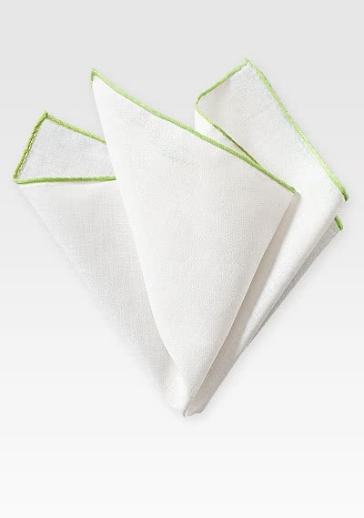 Pañuelo de adorno lino blanco natural borde verde