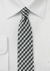 Corbata motivo cuadros negro blanco perla con lana