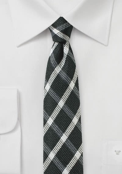 Corbata cuadros negro intenso blanco con lana