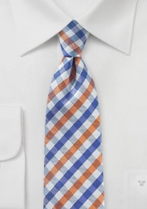 Corbata Vichy check azul real naranja