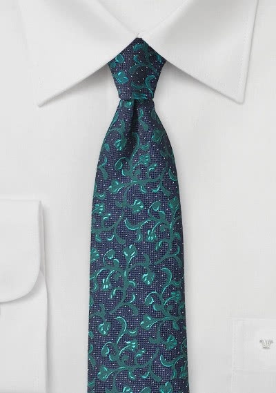 Corbata motivo vegetal turquesa oscuro azul noche