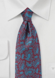 Corbata azul burdeos con estampado paisley