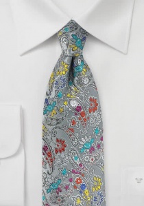 Corbata con estampado de flores gris claro