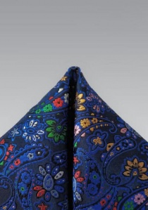 Pañuelo de bolsillo seda motivo paisley azul real