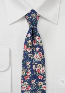 Corbata motivo con flores algodón navy