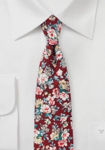 Corbata motivo flores algodón rojo oscuro