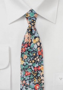 Corbata motivo floral algodón azul marino