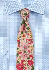 Corbata motivo floral algodón color piel