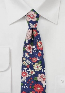 Corbata de negocios flores algodón azul oscuro