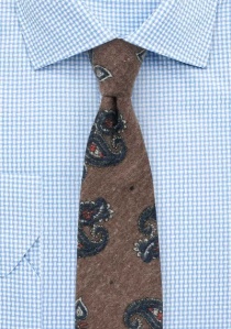 Corbata Paisley de algodón color moca
