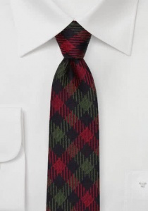 Corbata de lana verde medio rojo a cuadros