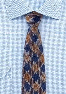Corbata de lana azul real medio marrón rugoso